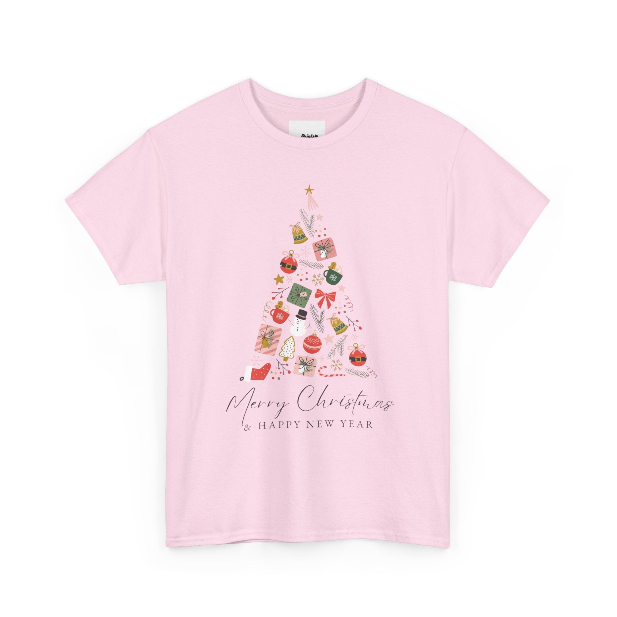 Christmas Tree Graphic Tee — "Merry Christmas & Happy New Year" Holiday T-Shirt