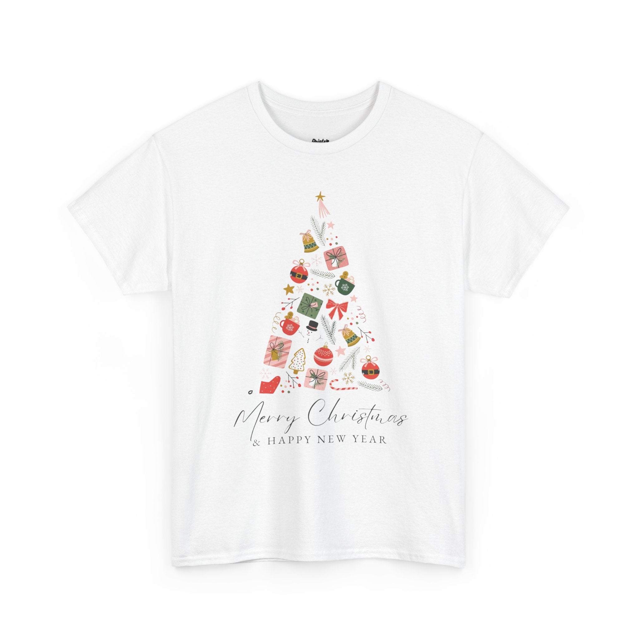 Christmas Tree Graphic Tee — "Merry Christmas & Happy New Year" Holiday T-Shirt