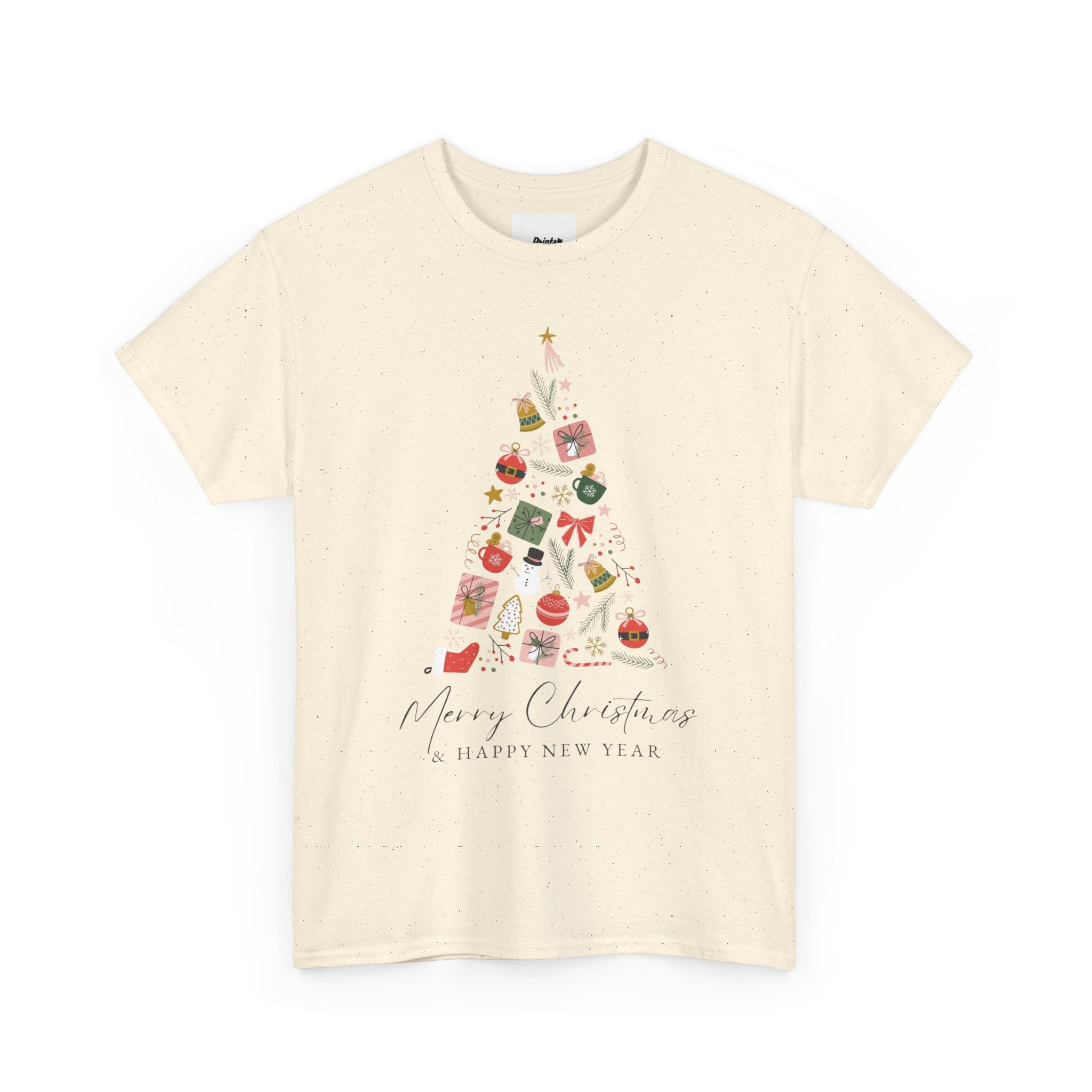 Christmas Tree Graphic Tee — "Merry Christmas & Happy New Year" Holiday T-Shirt